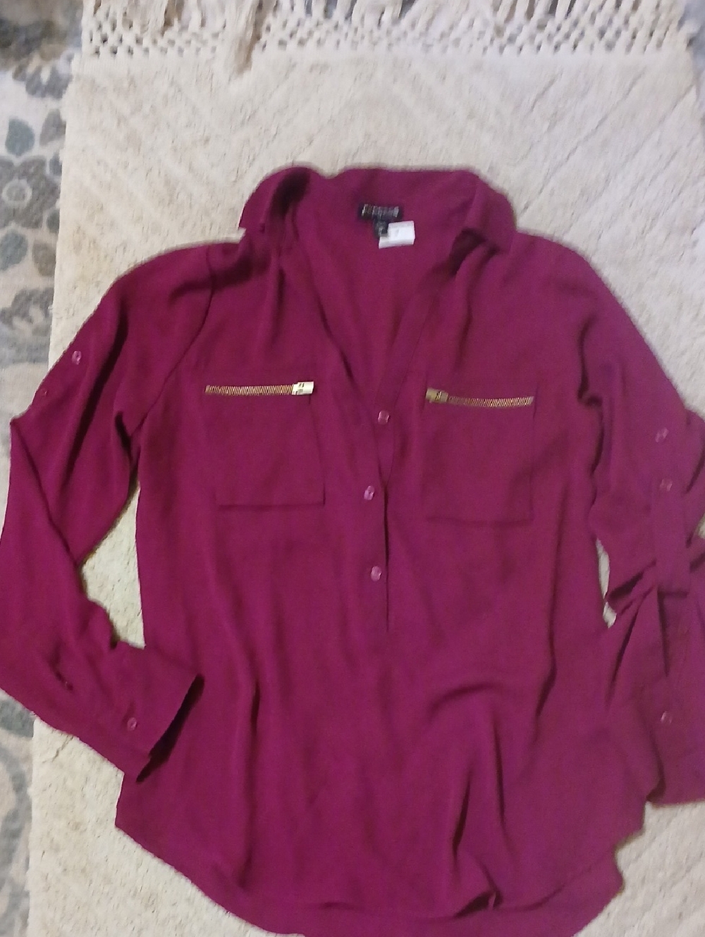 Express Deep Fuchsia Button-Up Blouse